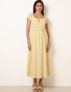 Broderie Front Tie Midi Dress