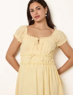 Broderie Front Tie Midi Dress