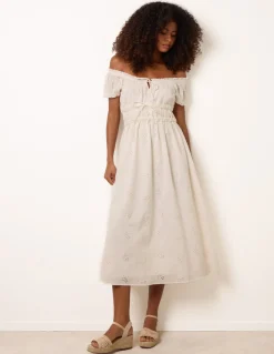 Broderie Front Tie Midi Dress