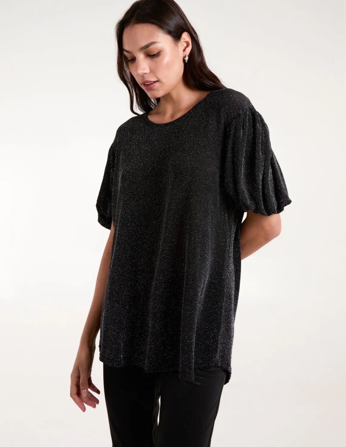 Bubble Sleeve Metallic High Low Top