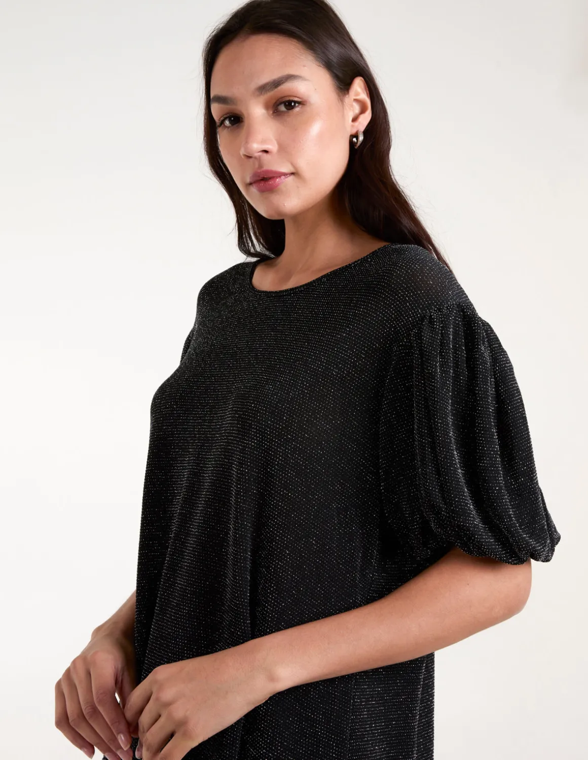 Bubble Sleeve Metallic High Low Top