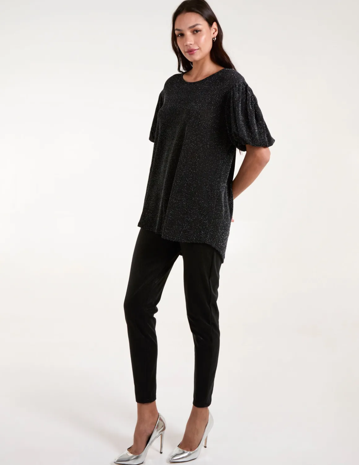 Bubble Sleeve Metallic High Low Top