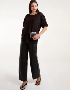 Bubble Sleeve Metallic High Low Top