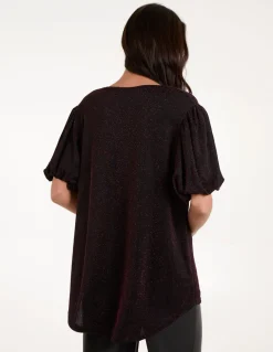 Bubble Sleeve Metallic High Low Top