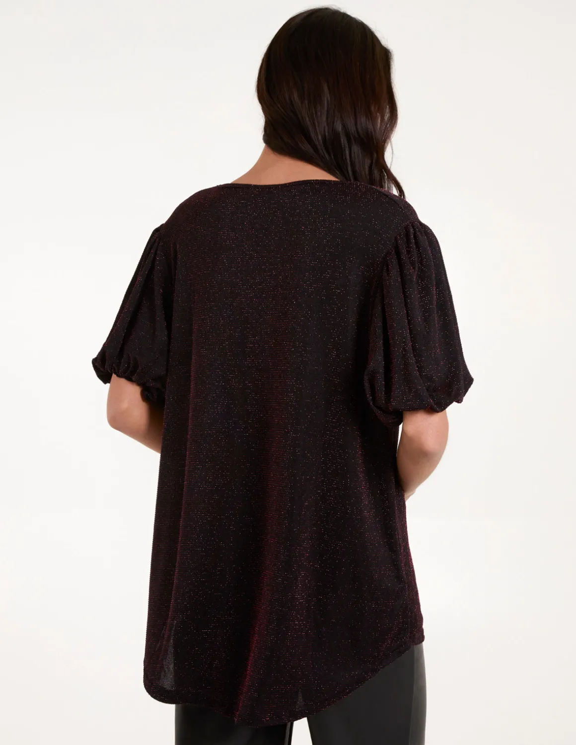 Bubble Sleeve Metallic High Low Top