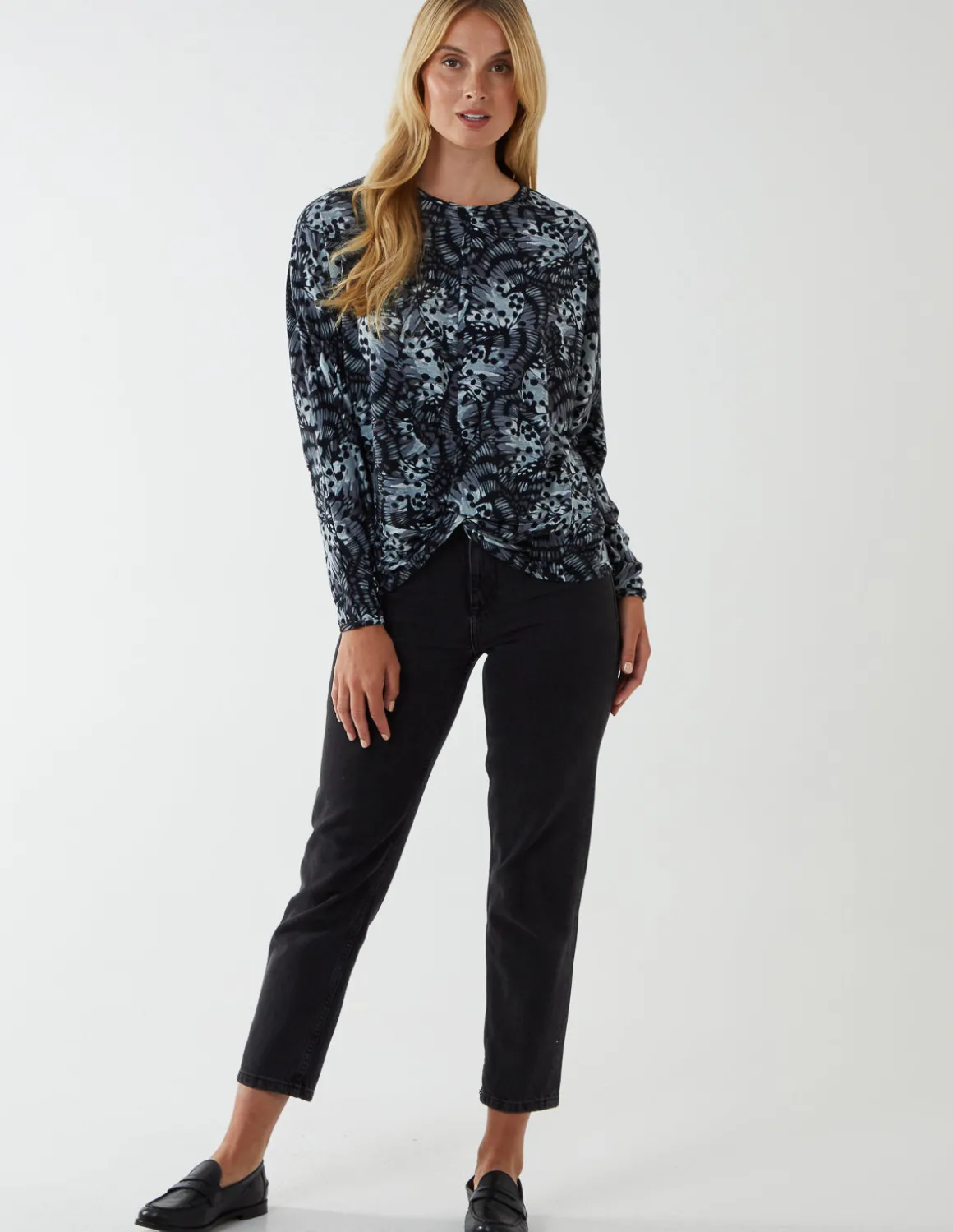 Butterfly Print Knot Top