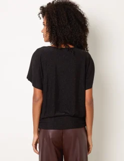 Button Detail Draped Cowl Neck Top