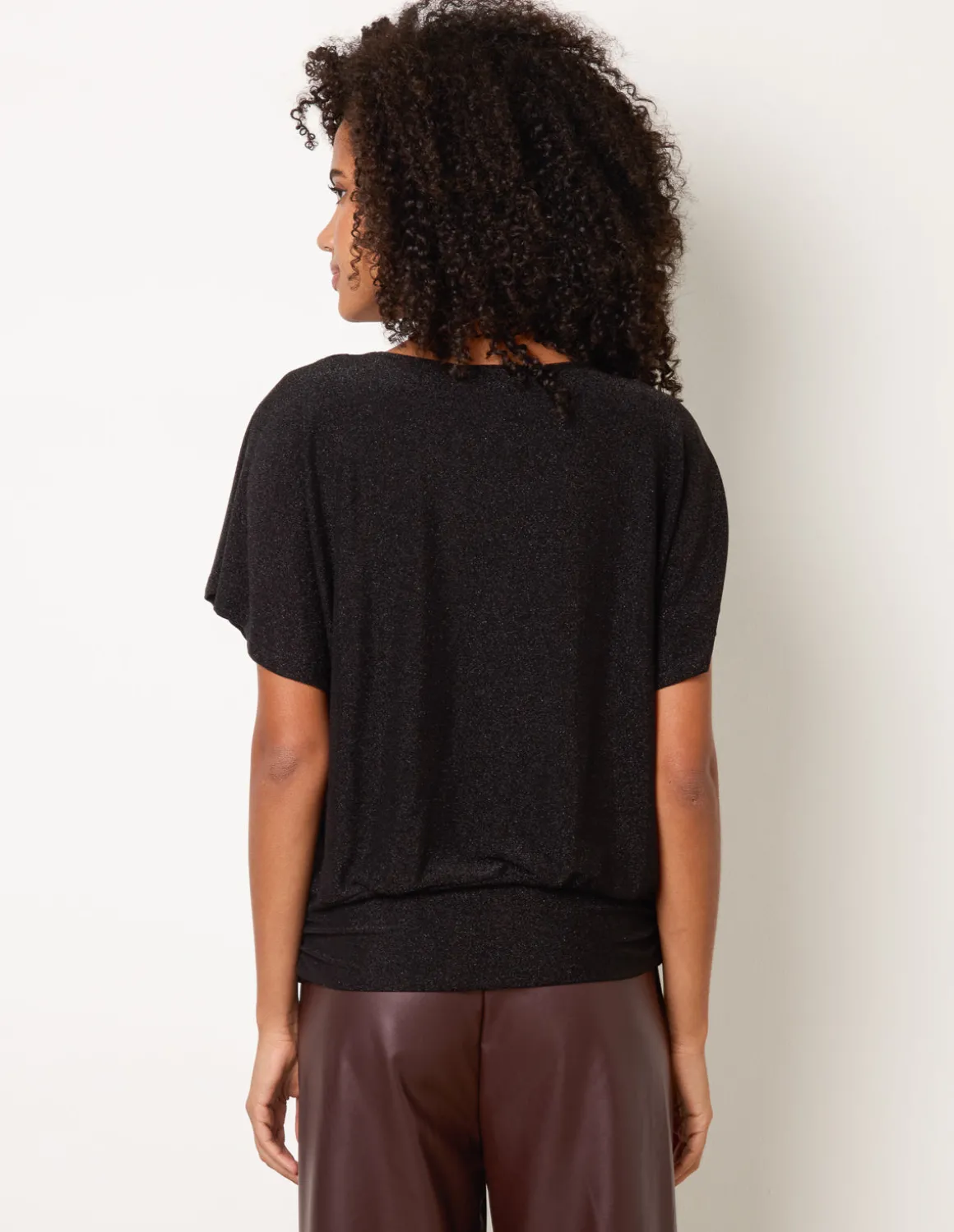 Button Detail Draped Cowl Neck Top