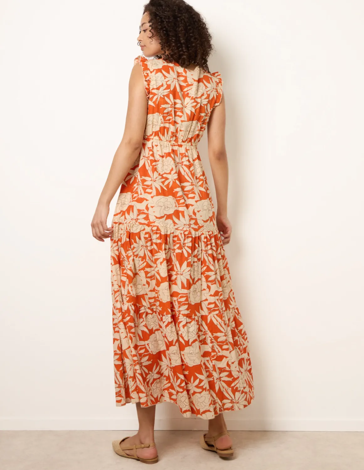 Button Frill Sleeve Dress