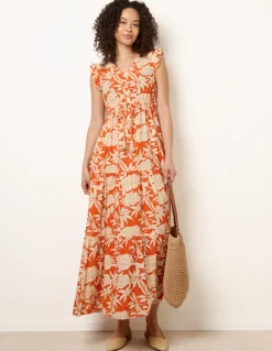 Button Frill Sleeve Dress