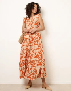 Button Frill Sleeve Dress
