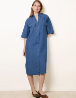 Button Front Denim Shirt Dress