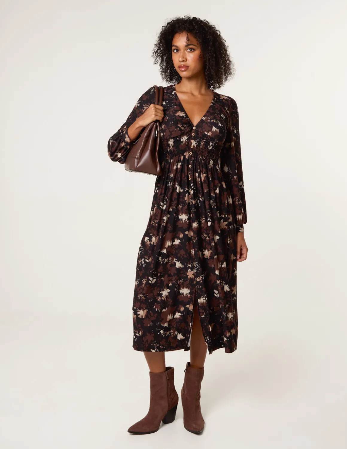 Button Front Midi Dress