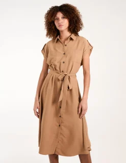 Button Front Midi Utility Shirt Dress
