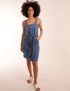Button Front Pocket Denim Midi Dress