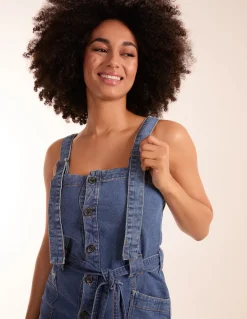 Button Front Pocket Denim Midi Dress