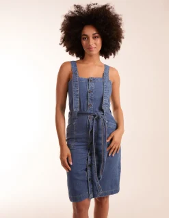 Button Front Pocket Denim Midi Dress