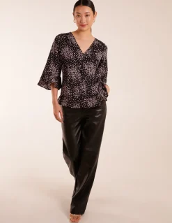 Button Front V Neck Flounce Blouse