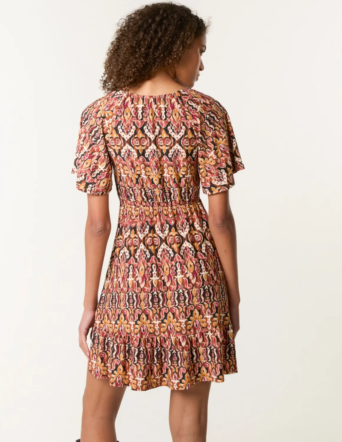 Button Through Elastic Waist And Neck Mini Dress
