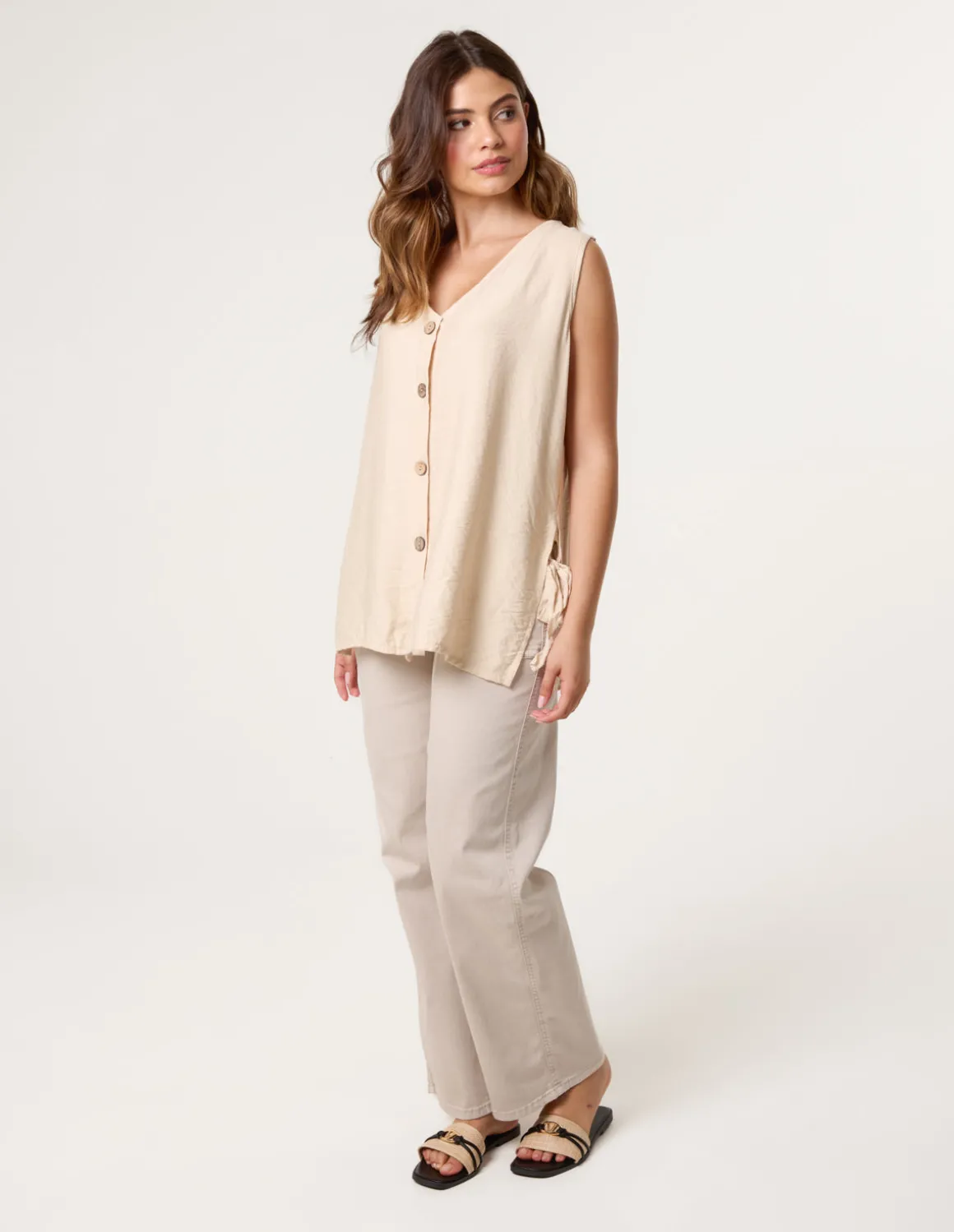 Button Through Side Detail Waistcoat Top