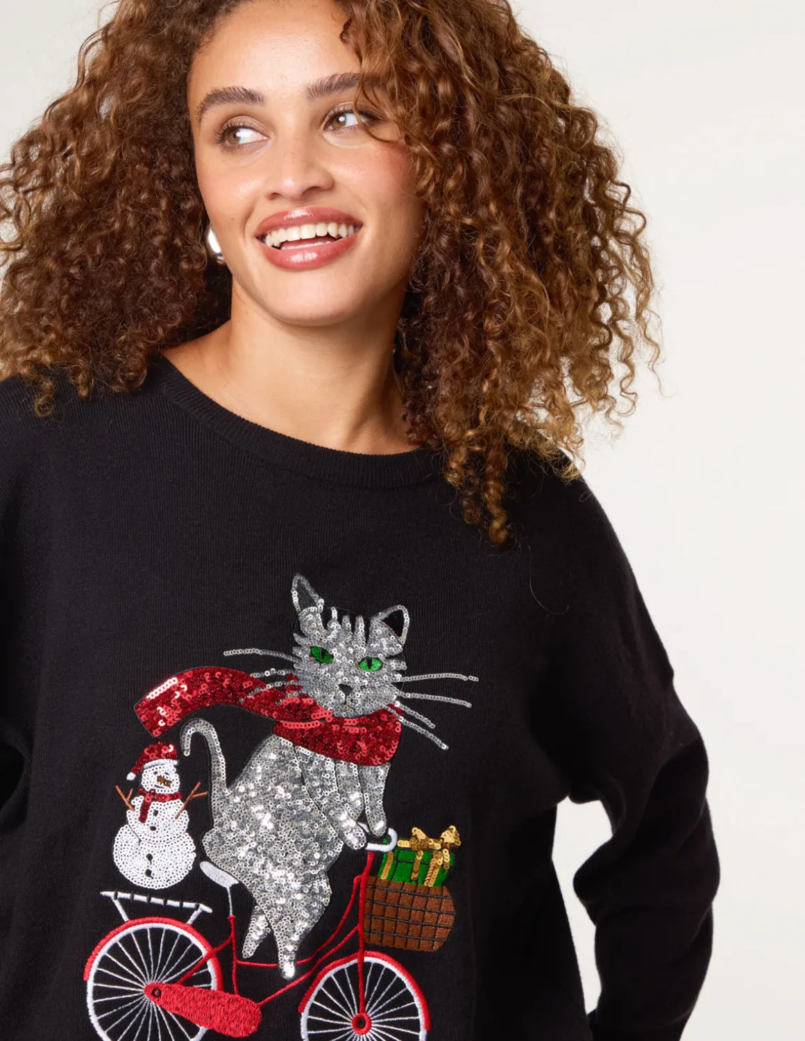 Christmas Cat On A Bike Jumper