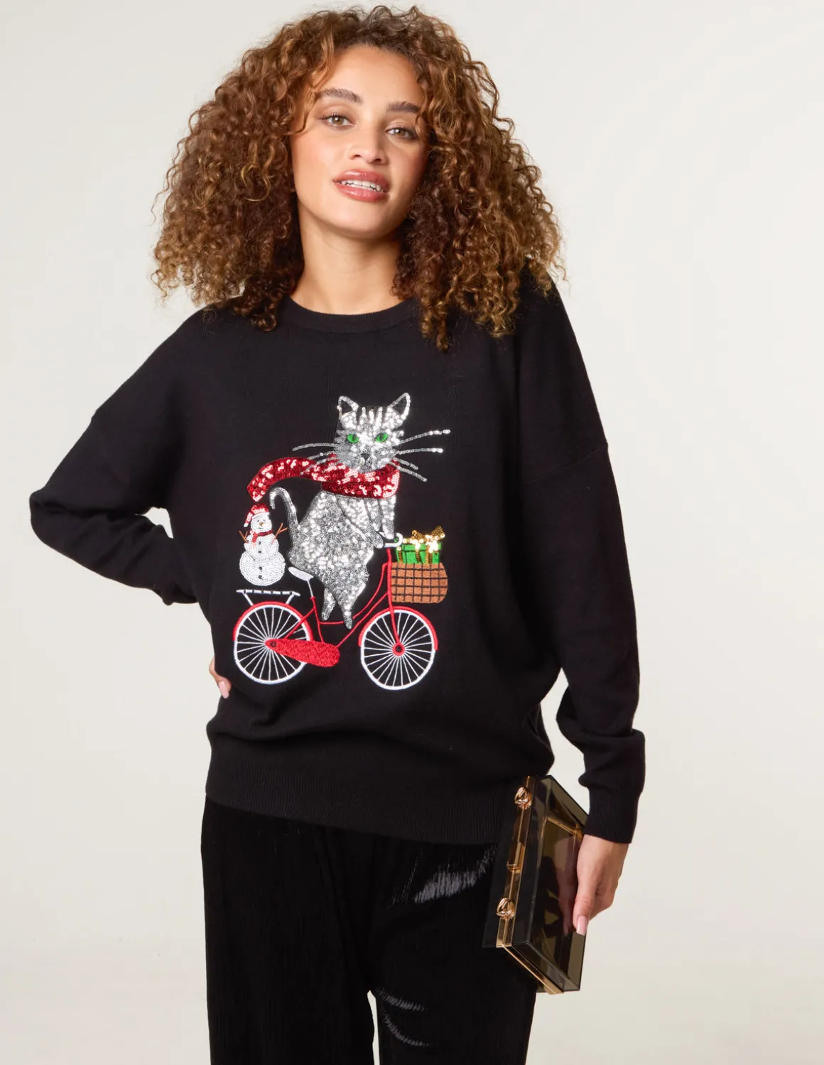 Christmas Cat On A Bike Jumper