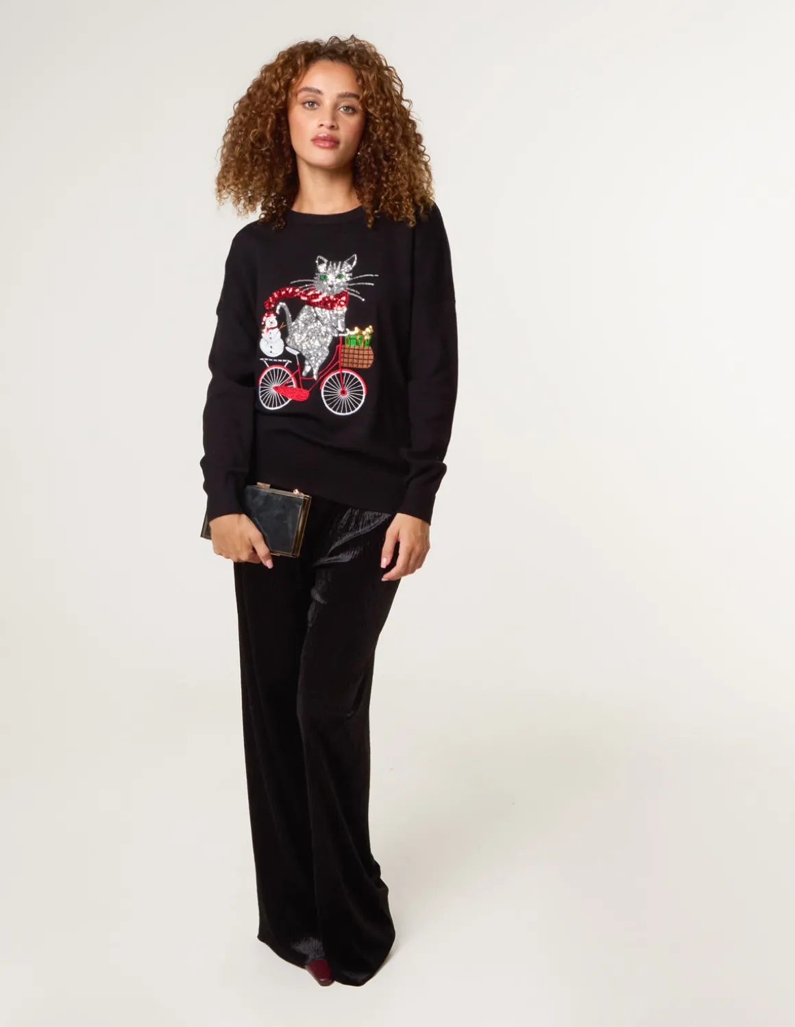 Christmas Cat On A Bike Jumper