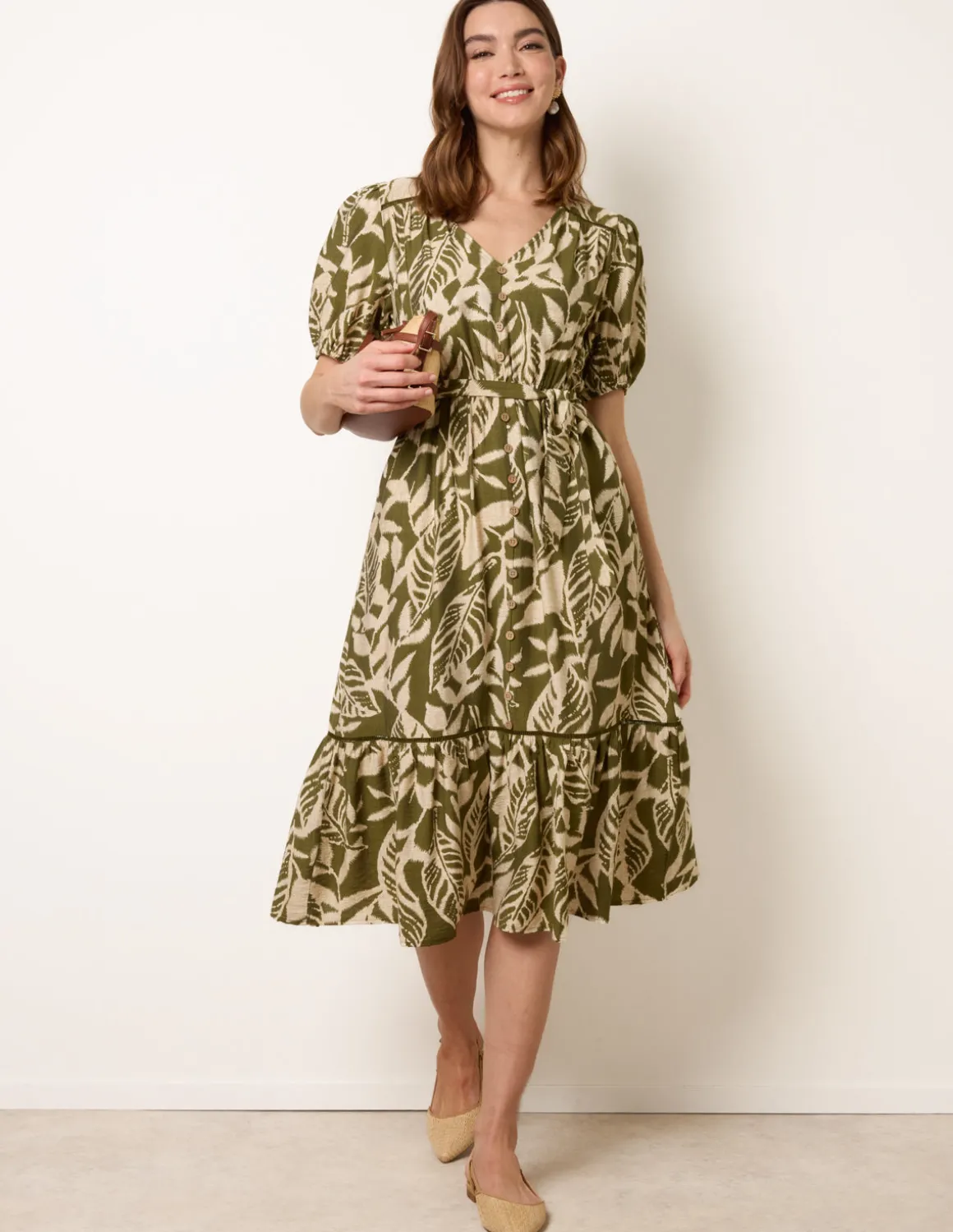 Coconut Button Belted Midi Dress