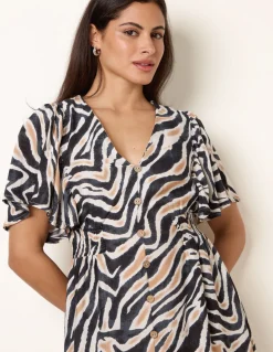 Coconut Button Shirred Waist Dress