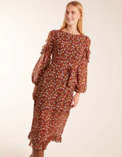 Cold Shoulder Frill Midi Dress