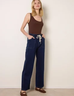 Contrast Drawstring Waist Wide Leg Trousers