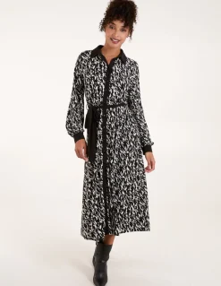 Contrast Midi Shirt Belted Dress