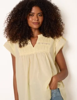 Cotton Embroidery Detail Ruffle Sleeve Top