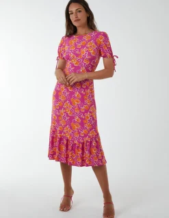 Crew Neck Midi Dress With Scrunchie Back Detail