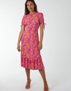 Crew Neck Midi Dress With Scrunchie Back Detail