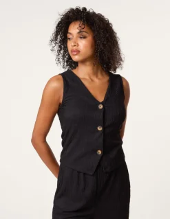 Crinkle Button Front Waistcoat