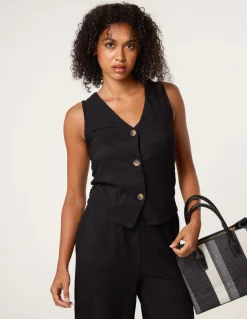 Crinkle Button Front Waistcoat