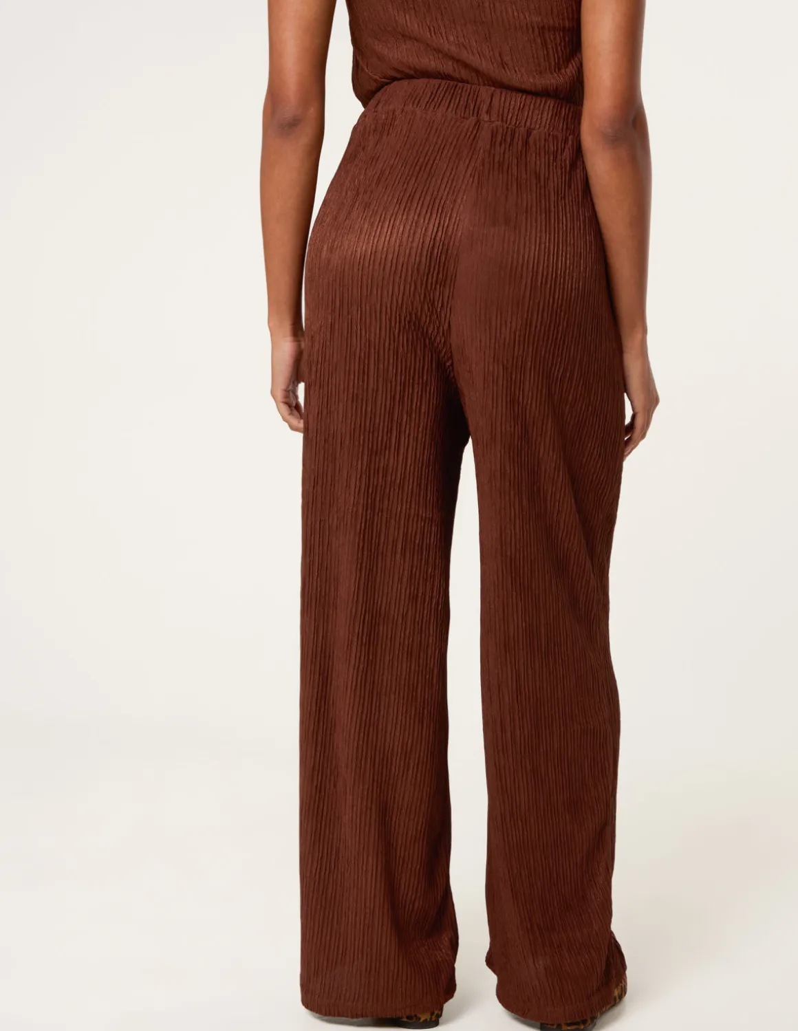 Crinkle Elasticated Waist Wide Leg Trousers