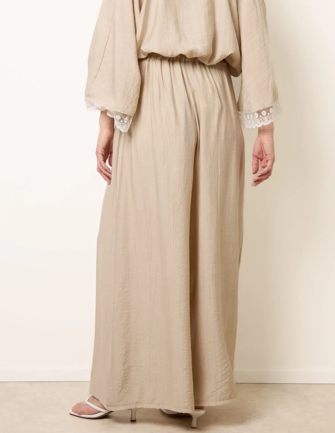 Crinkle Viscose Wide Leg Trousers