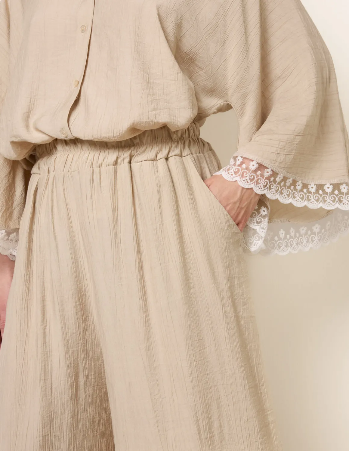 Crinkle Viscose Wide Leg Trousers