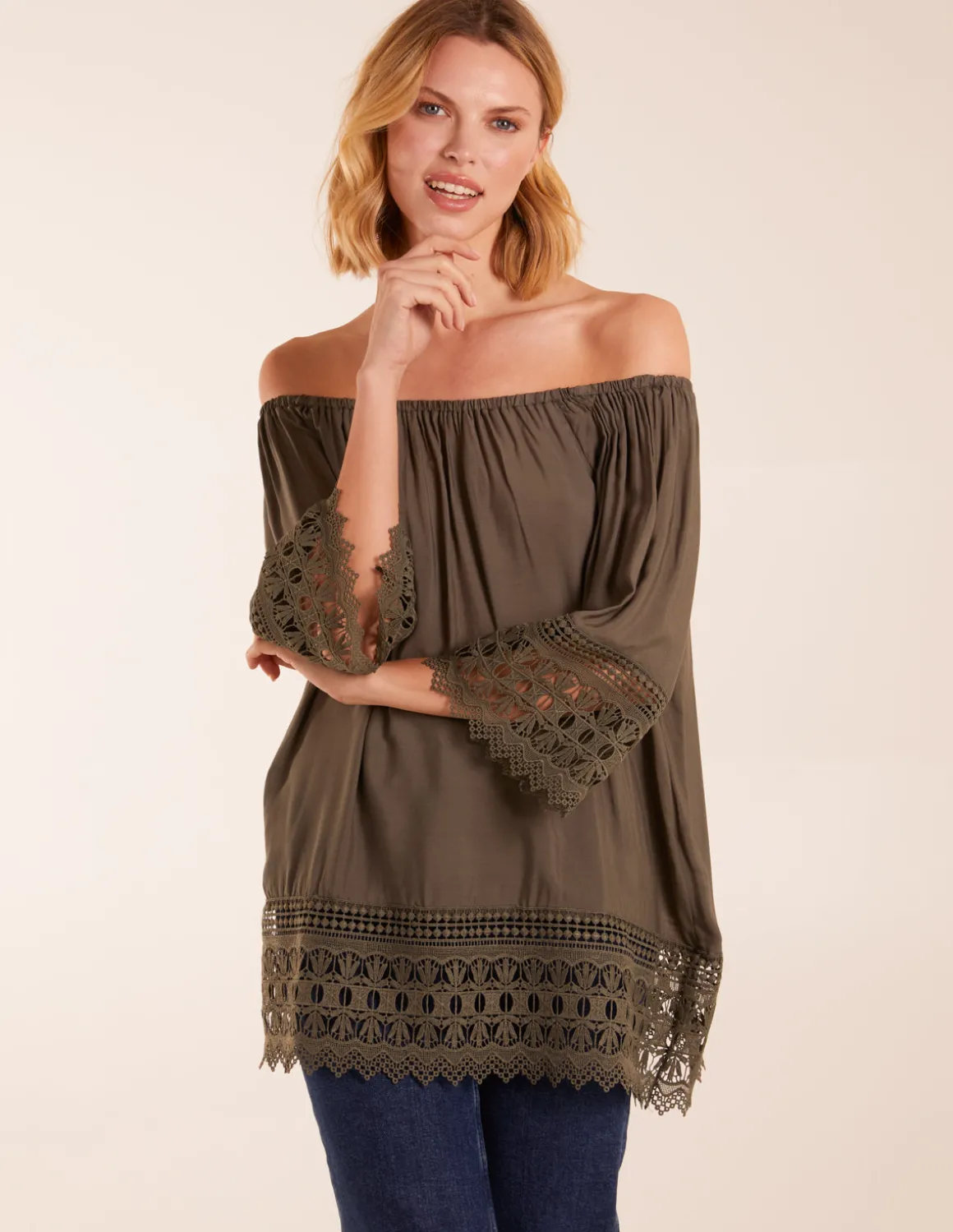 Crochet Detailed Bardot Top