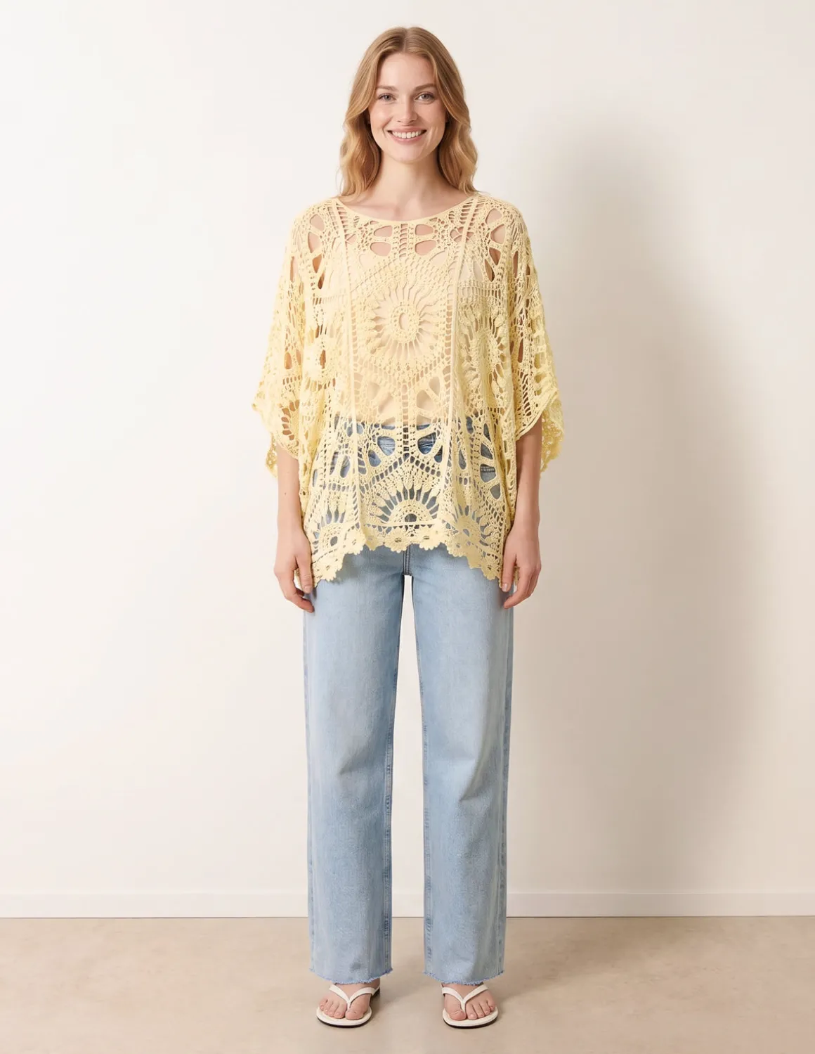 Crochet Detailed Kimono Top
