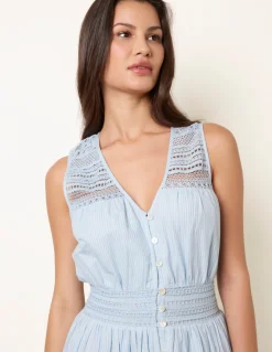 Crochet Insert Button Midi Dress