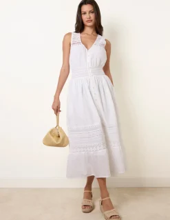 Crochet Insert Button Midi Dress