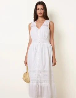 Crochet Insert Button Midi Dress