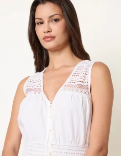 Crochet Insert Button Midi Dress