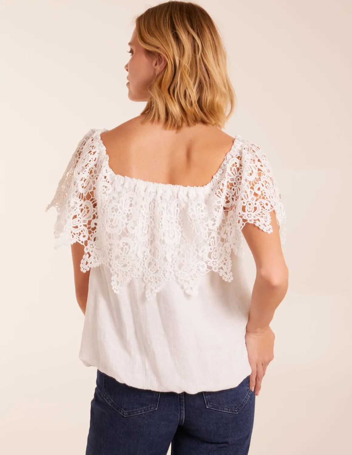 Crochet Lace Milkmaid Puff Ball Top