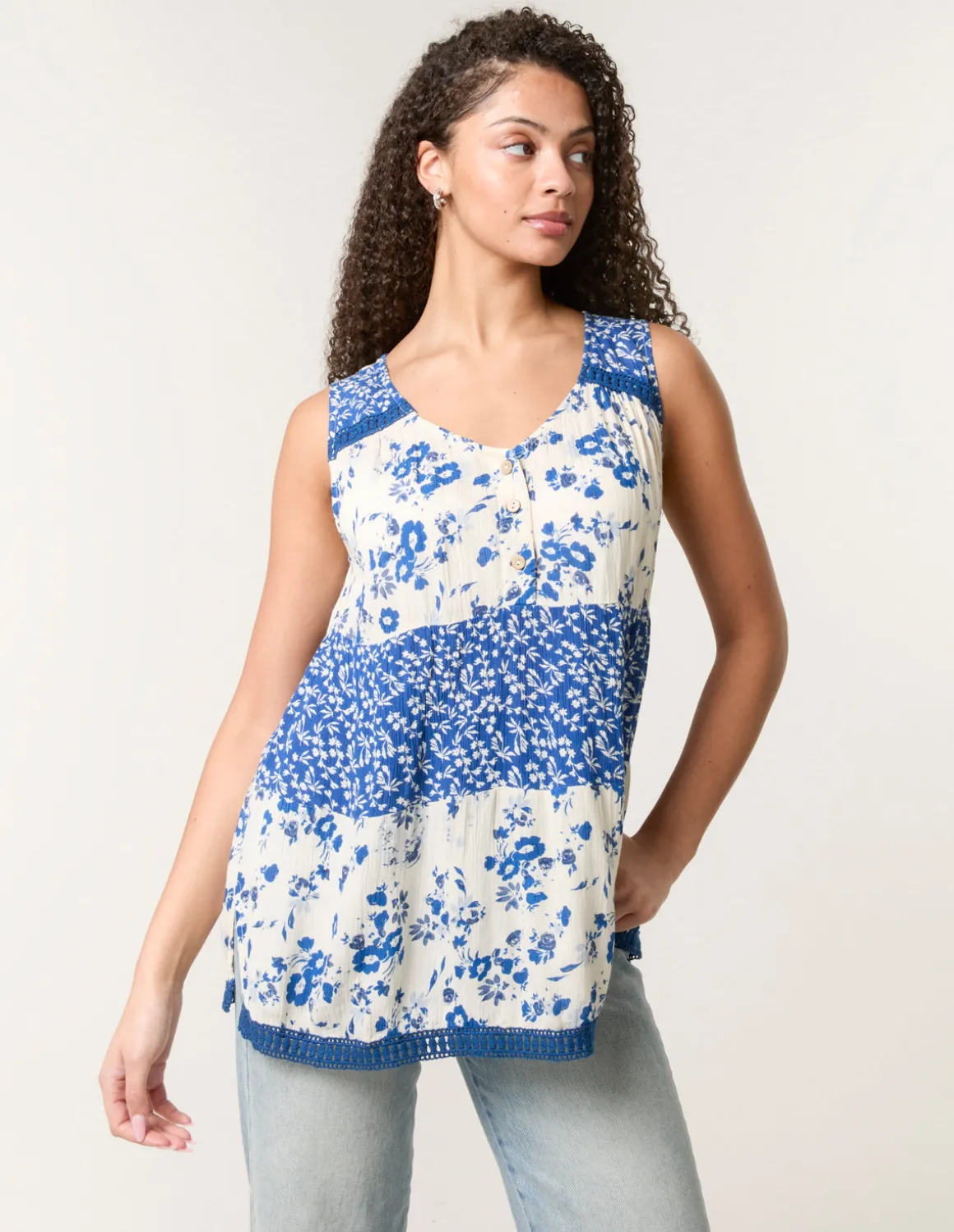 Crochet Mix Button Front Top