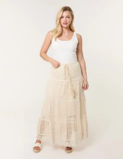 Crochet Tassel Tie Front Maxi Skirt