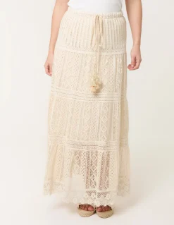 Crochet Tassel Tie Front Maxi Skirt